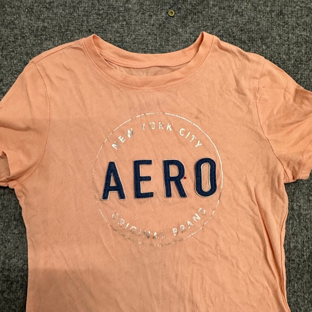 Aeropostale T-Shirt Womens Size L Peach Graphic NYC Classic Crew Short Sleeve